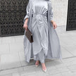 Women’s 3 Piece Abaya Set – Modest Satin Maxi Dress with Belt & Open Kimono Cardigan