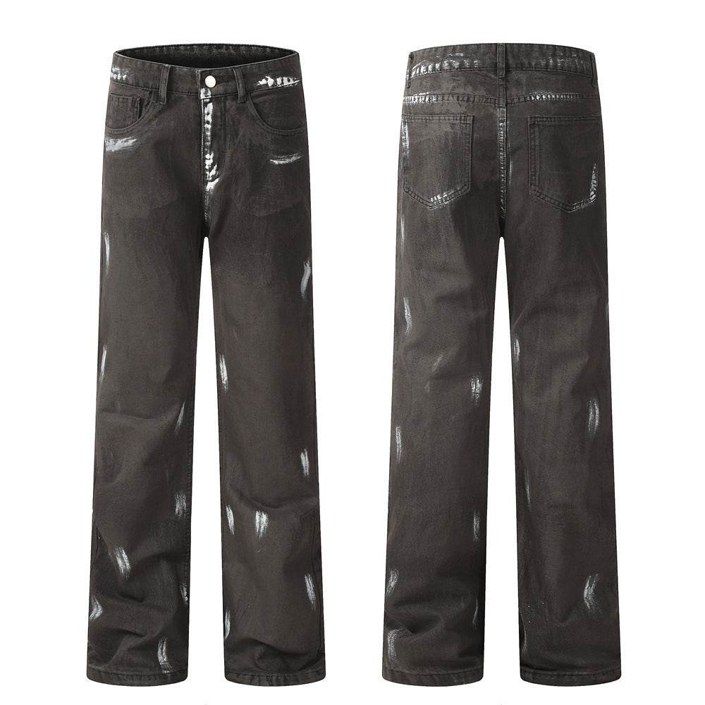 Punk Waste Soil Distressed Men Denim jeans pant Straight-leg Trousers