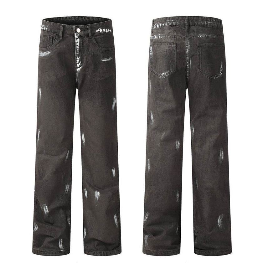 Punk Waste Soil Distressed Men Denim jeans pant Straight-leg Trousers