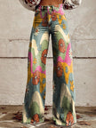 Graphic Printed Pants for Women – Stretch Denim Look Casual Trousers
