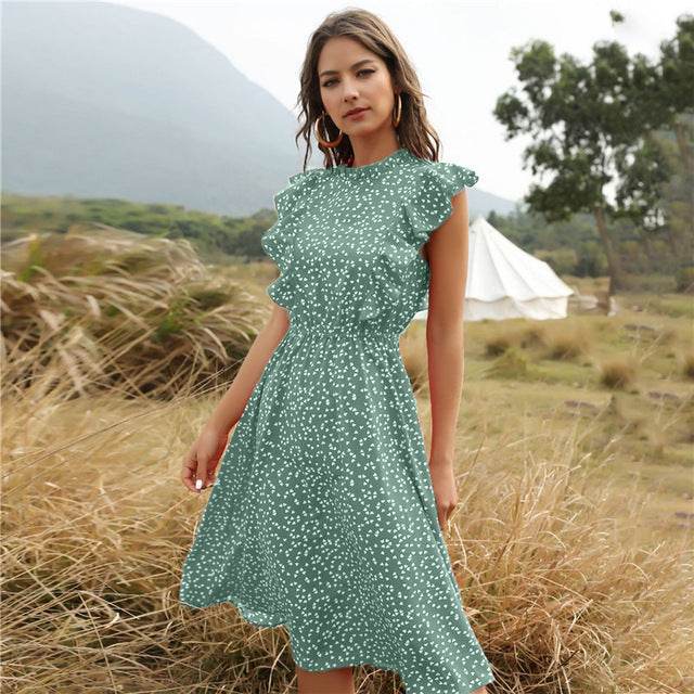 Polka dot Chiffon Ruffled Summer midi dress