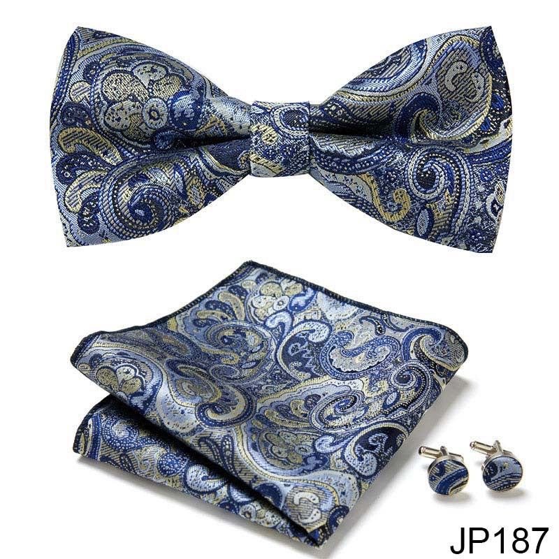 Men's Jacquard Bow Tie Set – Bow Tie, Pocket Square & Cufflinks | 36 Colors | Canada & USA