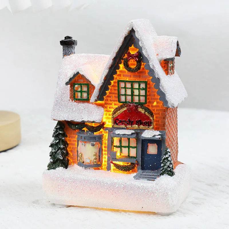 Christmas Decorations Resin Small House Luminous Ornaments