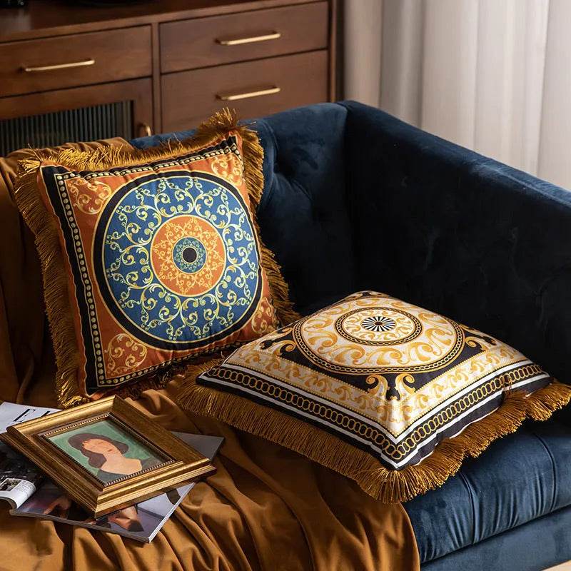 Pillow Sofa High-grade Sense Tassel Light Luxury style-gold rimmed Pillows