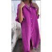 Women's Cotton Linen Shirt Dress – Loose Casual Button-Down A-Line Dress