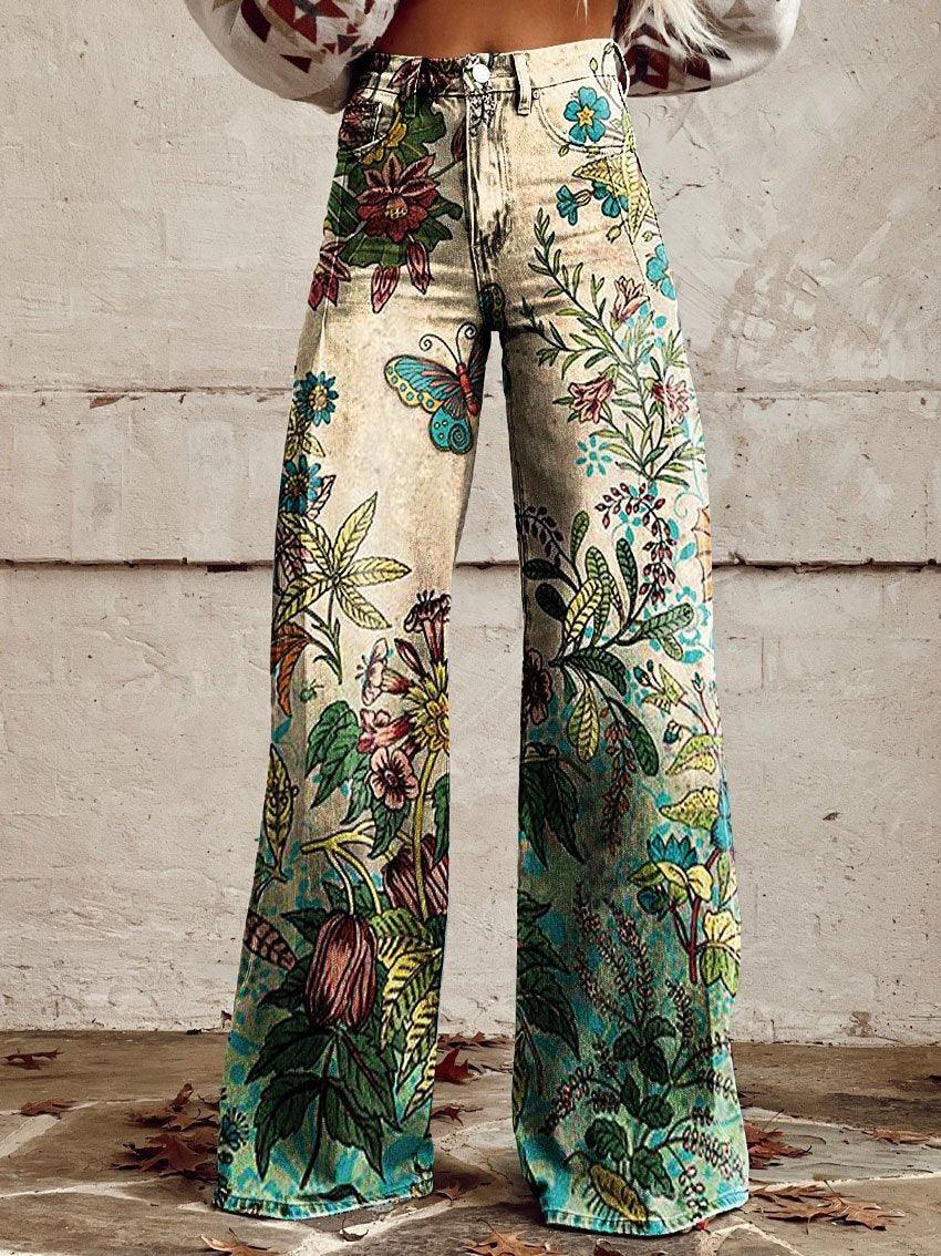 Graphic Printed Bootcut Jeans for Women – Wide Leg Printed Denim Trousers