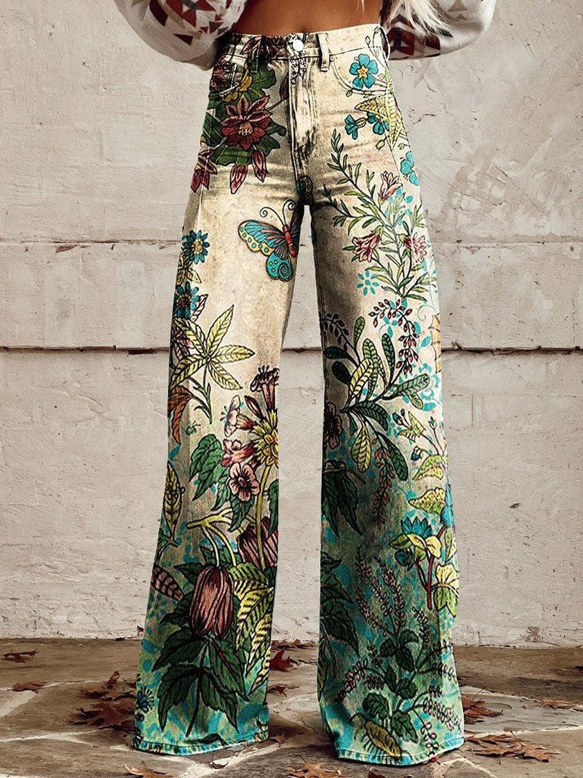 Graphic Printed Bootcut Jeans for Women – Wide Leg Printed Denim Trousers