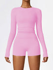 Women's Four Seasons Sports Suit, Women's Long Sleeve Round Neck Sports T-shirt And High Waist Tight Shorts Yoga Suit.