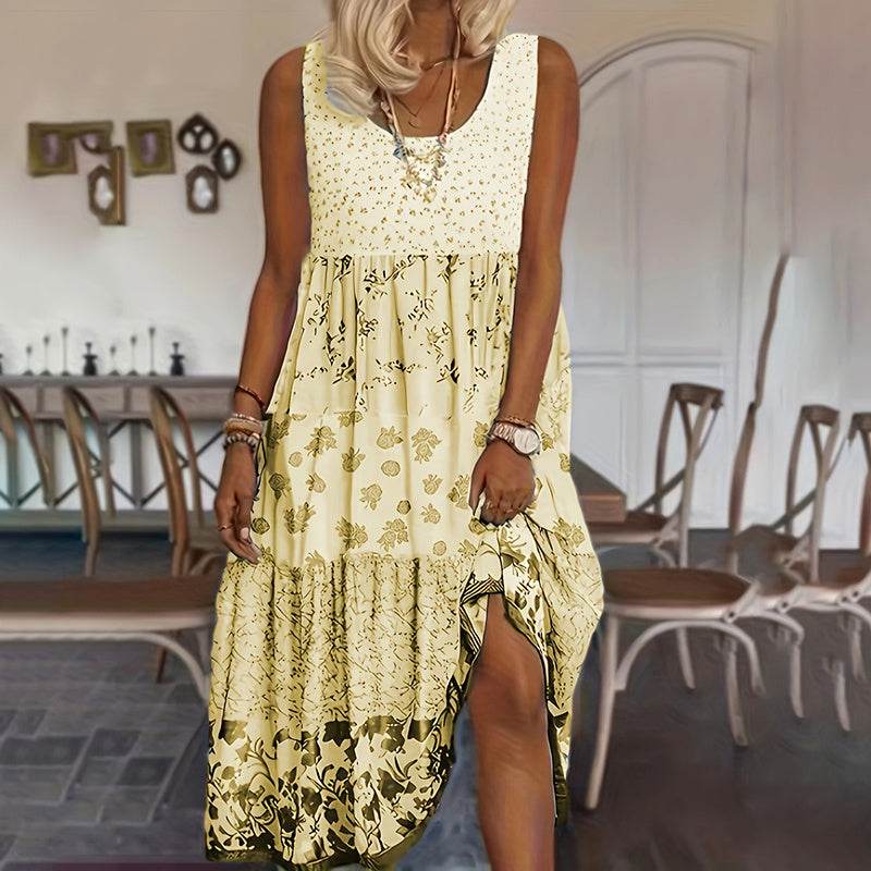 Casual Summer Boho Dress Floral Sleeveless Midi Dress