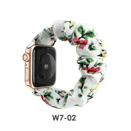 Women Replaceable Sew Floral  Elastic Hair Band Strap Wristband for iwatch