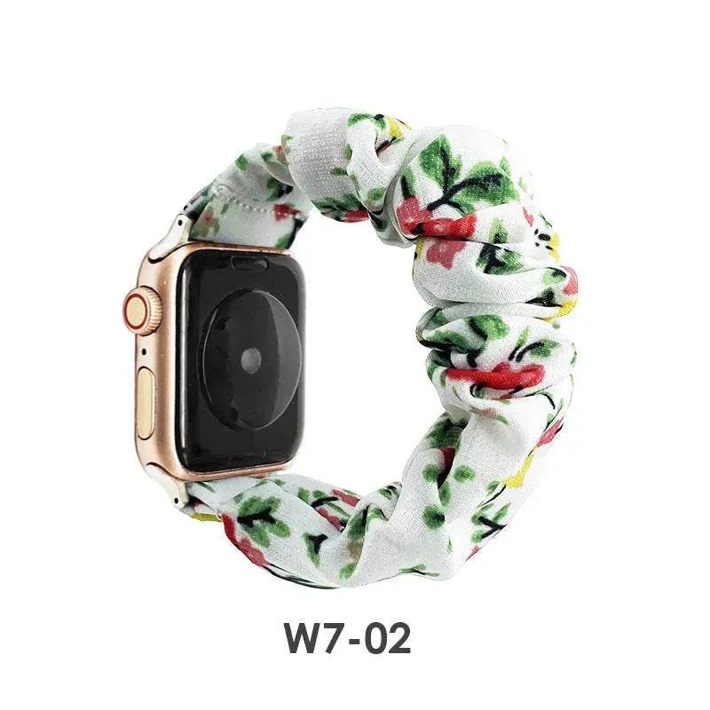 Women Replaceable Sew Floral  Elastic Hair Band Strap Wristband for iwatch