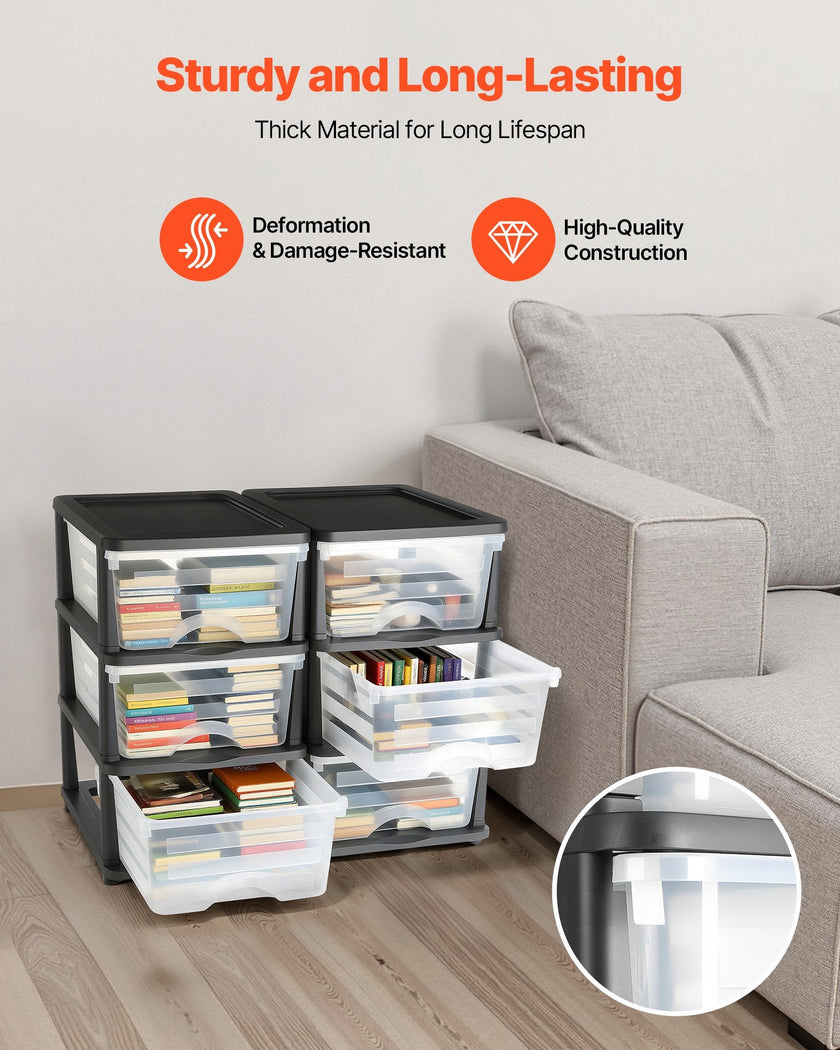 Clear Plastic Storage Drawers, 2-Pack, 6 Drawers Total, Transparent, for Closet, Office, Craft Room
