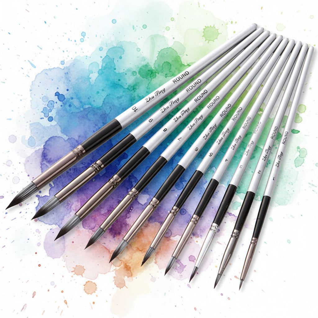 Nylon Hair Art Brush Set 10pcs – Watercolor, Oil & Acrylic Painting Brushes with Wood Handle
