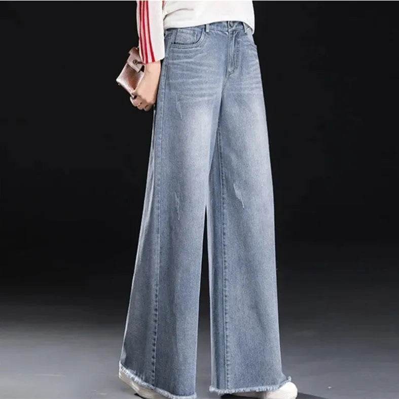 Raw Hem Wide Legs Baggy Jeans Pant For Women Baggy Straight Trousers