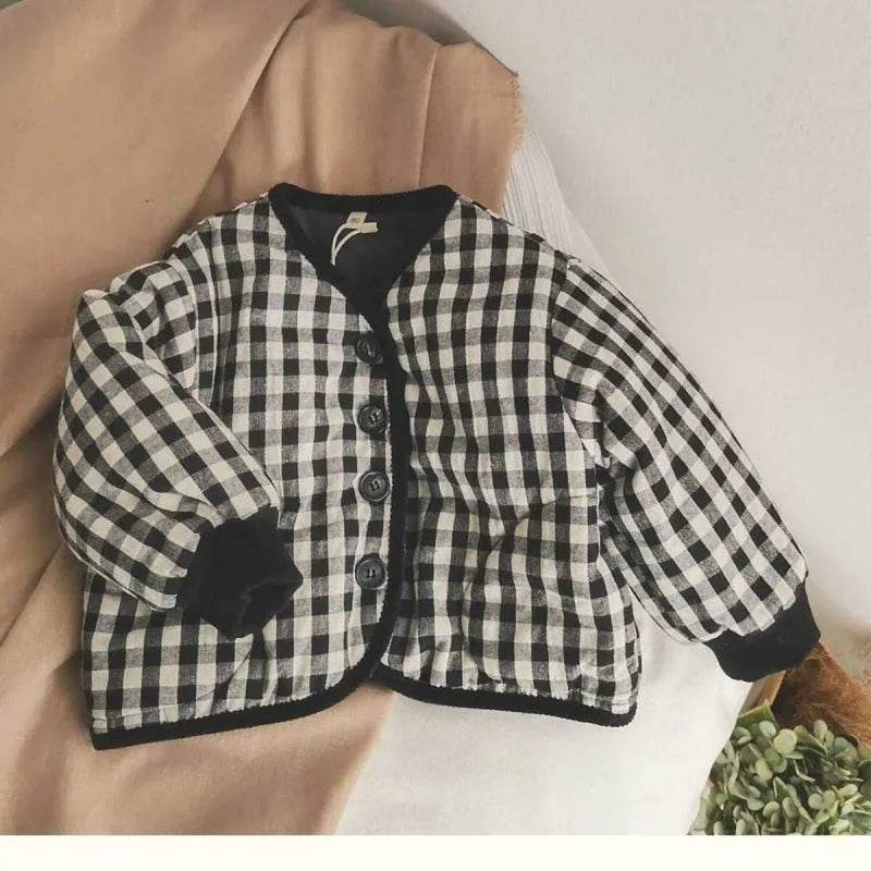 Elegant Cotton-padded All-matching Children's Baby girl Plaid Jacket top