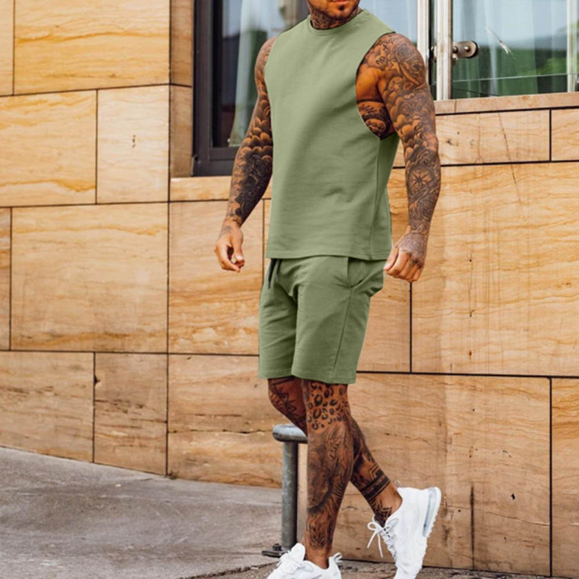 Men Summer 2pcs Sleeveless Athleisure wear Short Outfit set