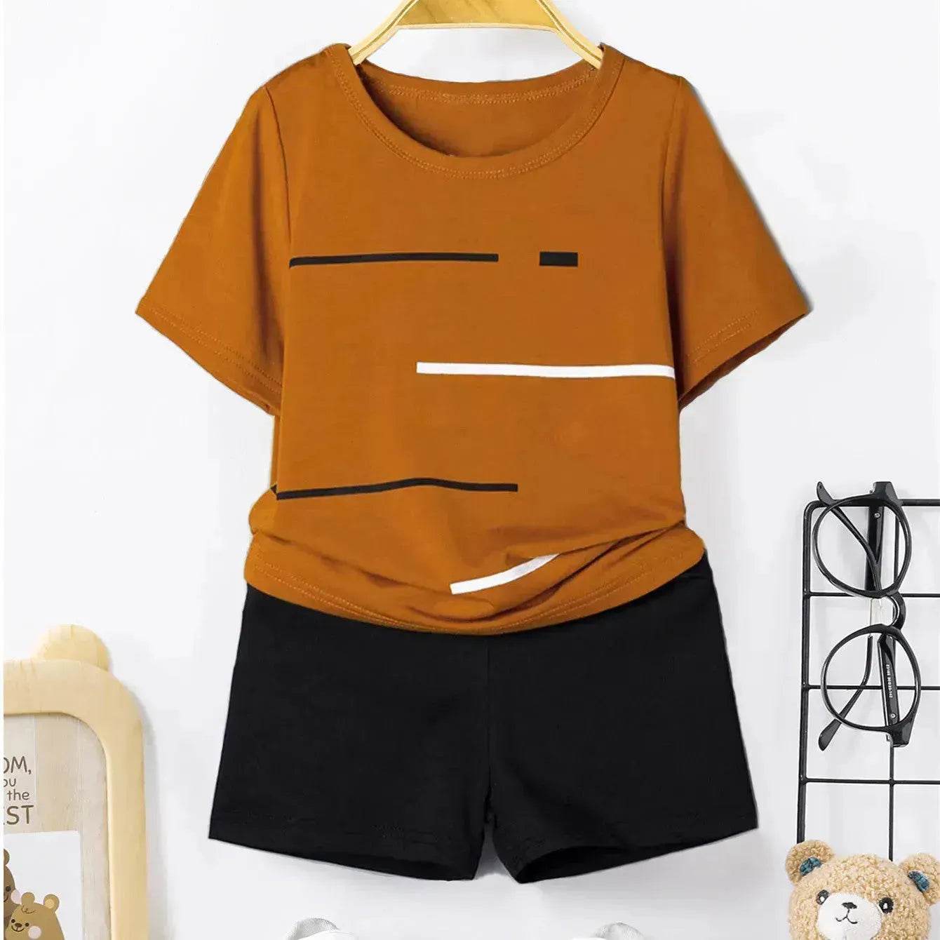 Striped Printed Round Neck Pullover T-shirt Shorts Suit