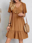 Summer Beach  V-neck Dresses Women's Loose Casual Short-sleeved Loose Skater Dress for Chic Ladies