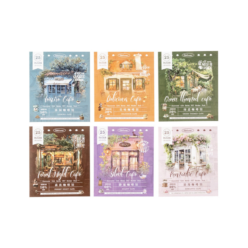 Cafe Series PET Decorative Sticker Pack – Retro Coffee Shop Journal & Scrapbook Stickers (25 pcs)