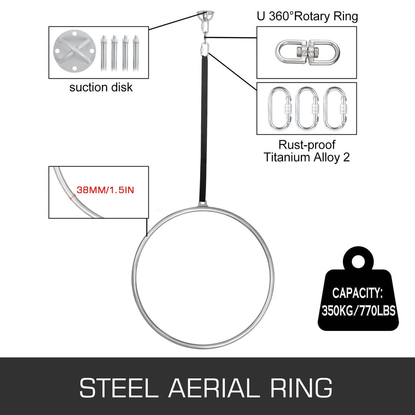 VEVOR womens Single Point Aerial Equipment Yoga Hoop for Aerial Dancing Yoga training, Sliver, 2.8ft 85cm Dia US