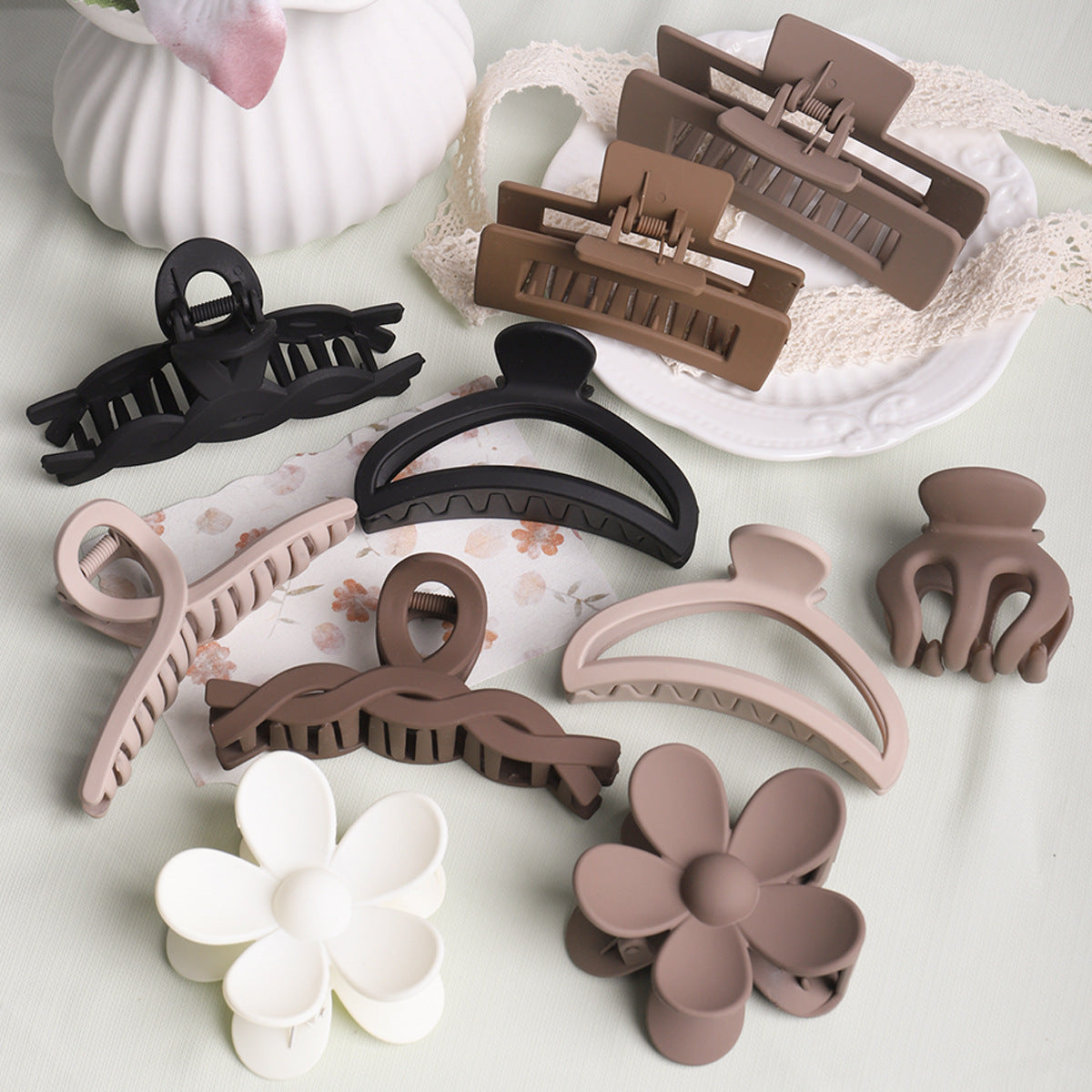 Coffee Series Hair Barrette Combination Set – Plastic Resin Hair Clips for Women