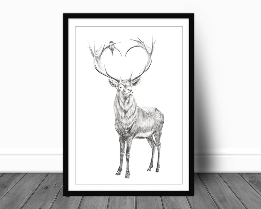 Deer with heart shaped antlers - illustration