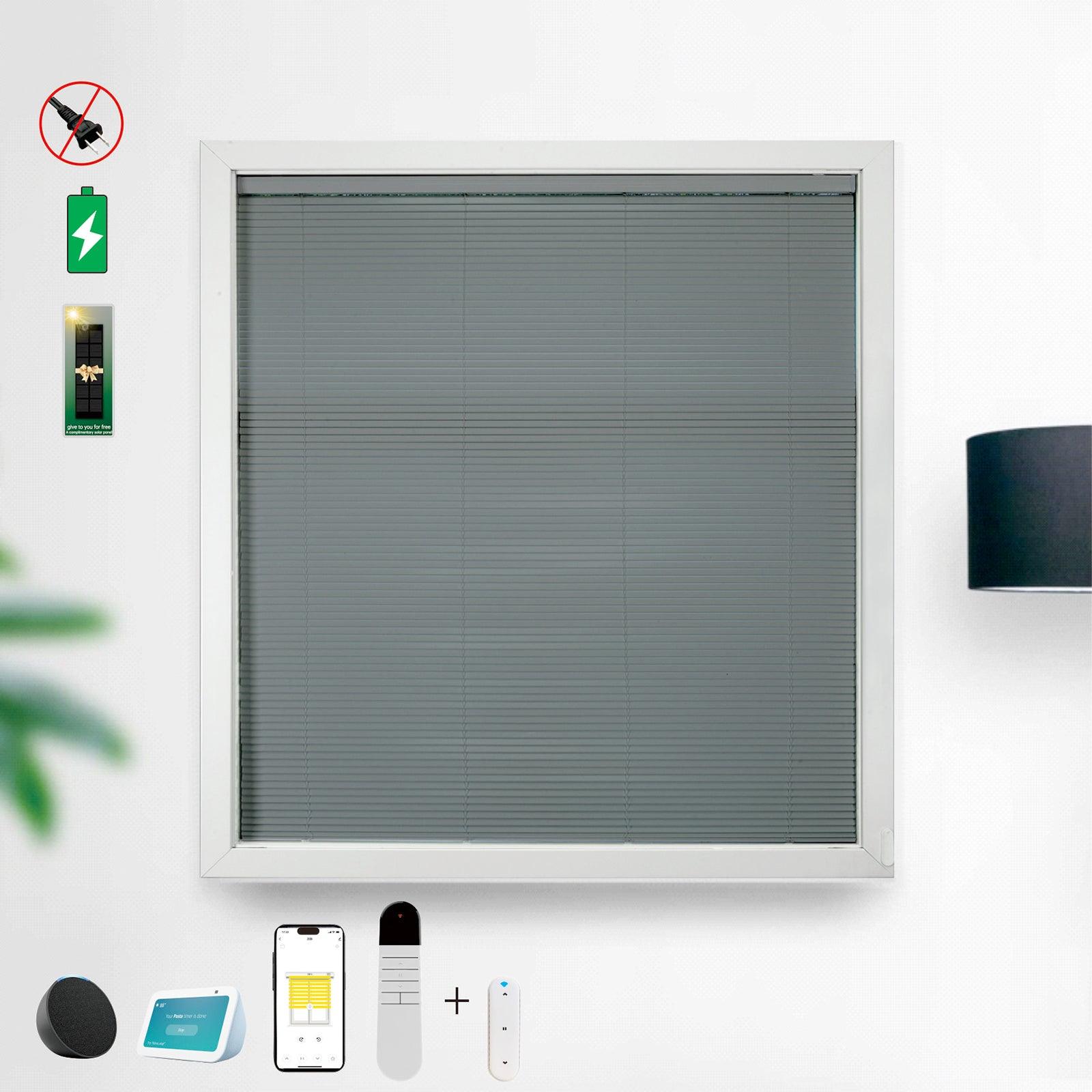 Double Layer Electric Honeycomb Curtain with Solar Charging & 15-Channel Remote, Motorized Blackout Blinds