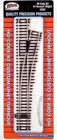 Atlas HO Code 83 Customline #4 Right Hand Turnout Brown Ties Nickel Silver