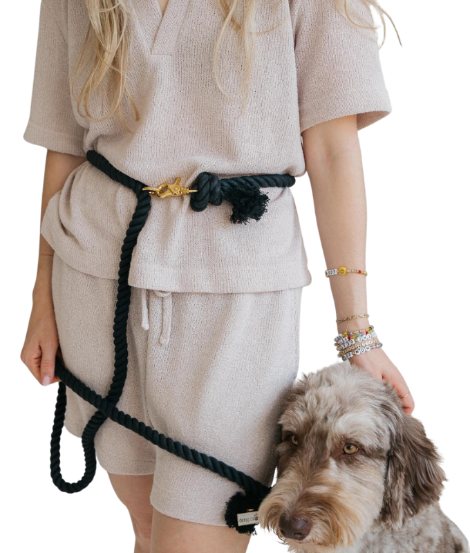 Dexypaws - Hands Free Cotton Rope Dog Leash Black