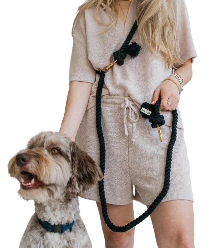 Dexypaws - Hands Free Cotton Rope Dog Leash Black