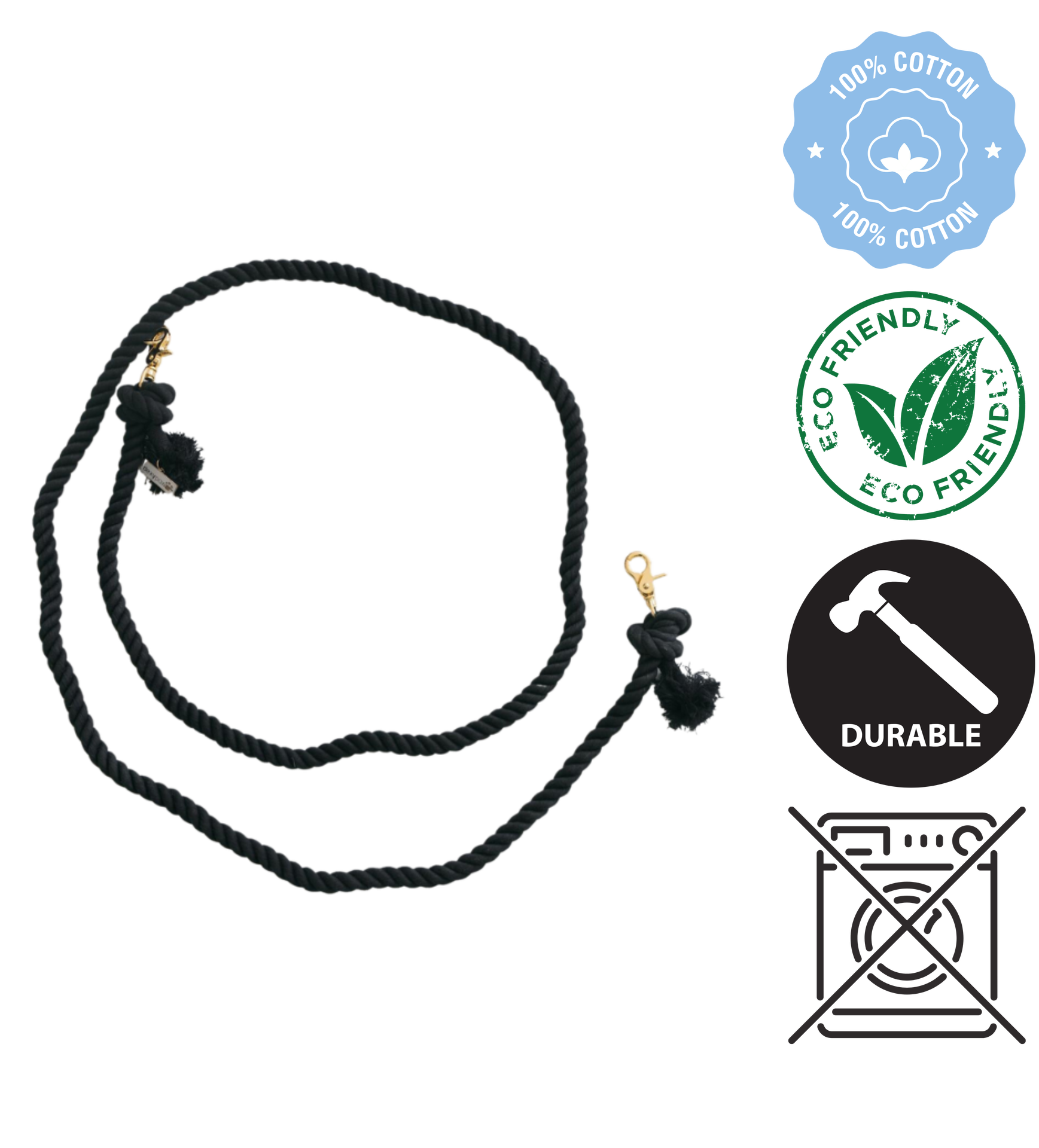 Dexypaws - Hands Free Cotton Rope Dog Leash Black