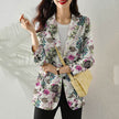Women's Button Printed Long-sleeved Pocket Vintage Cotton And Linen jacket Blazer