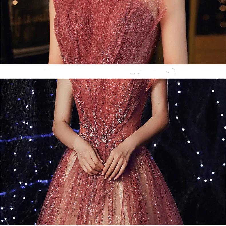 Evening Female Toast Dress Red Bridal Dinner Tube Top Long Dress Host Fairy Spirit