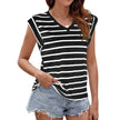 Fashion Stripe Print V-neck Short-sleeved T-Shirt Summer Loose Casual top for Women