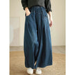 Wide-leg Baggy Jeans Pant Elastic Waist Washed Wear-white Loose Slimming And All-matching Trousers For Women
