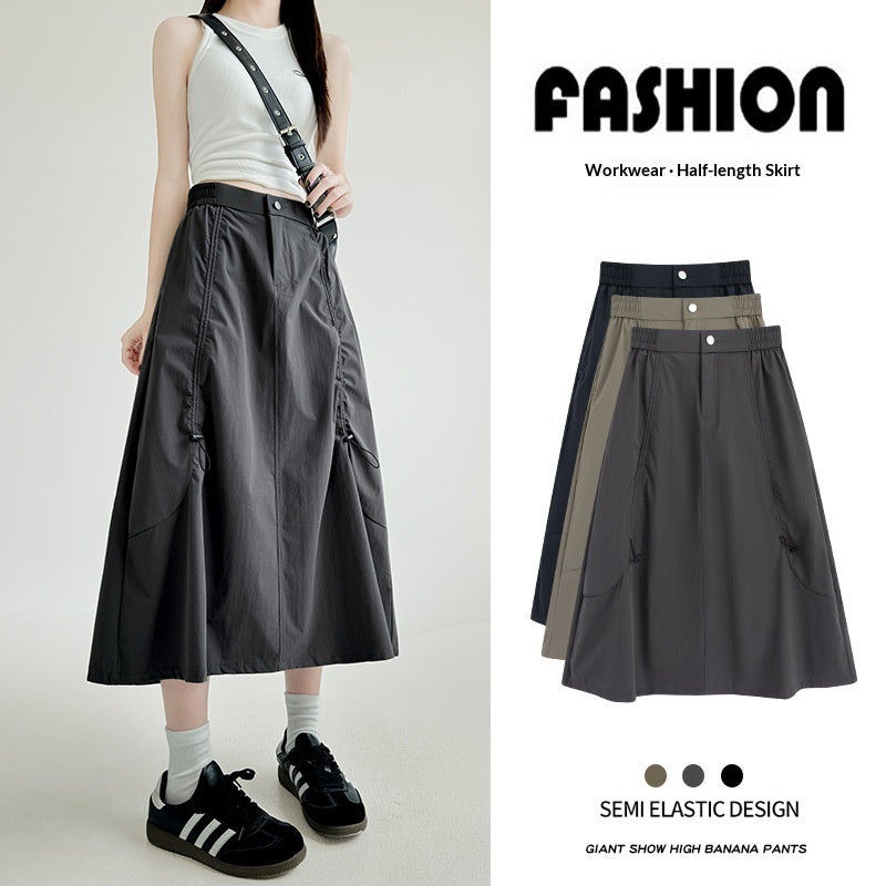 Women's Drawstring Utility Skirt - Casual Long Skirt for Summer