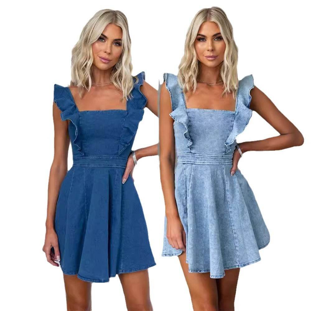 Women's Fashion Casual Denim Mini flared Dress