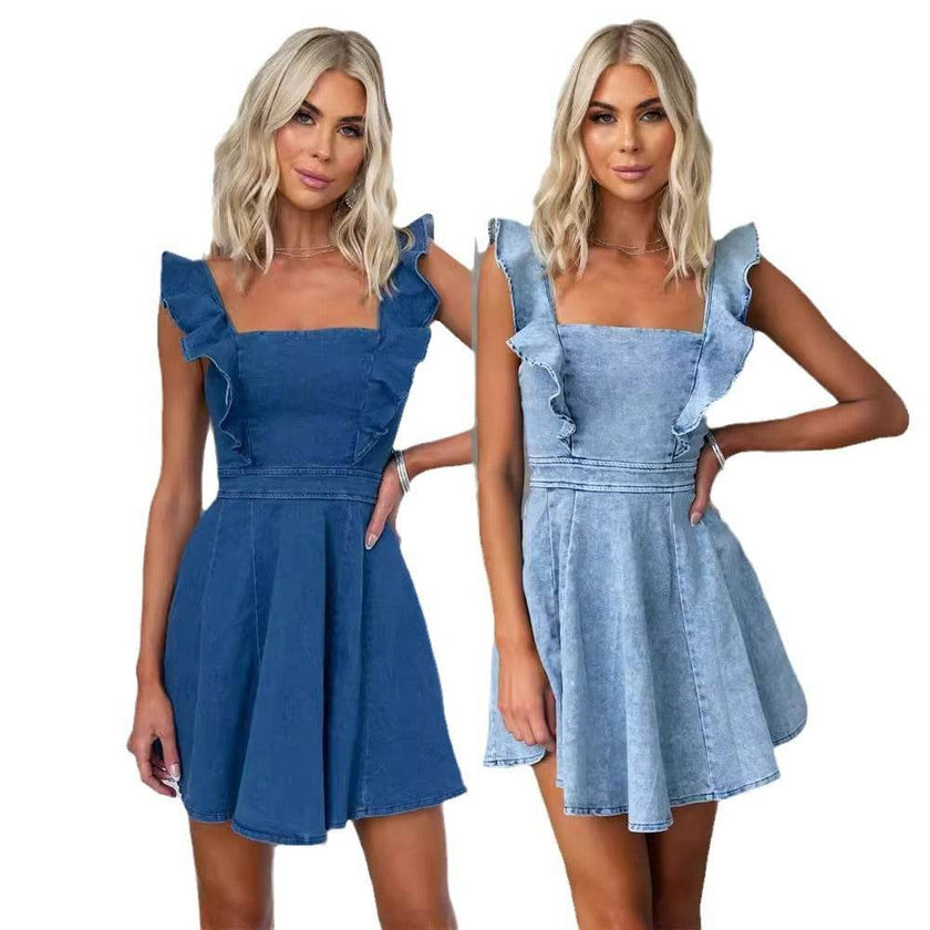 Women's Fashion Casual Denim Mini flared Dress