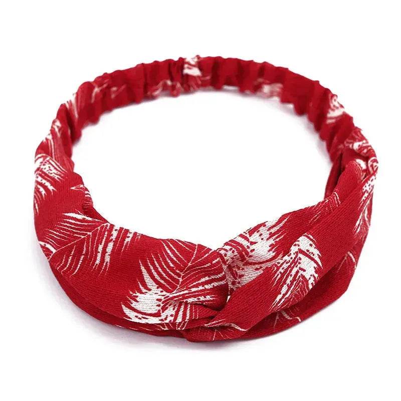 Women Retro Style Knotted Hairband floral Print Cross Headband