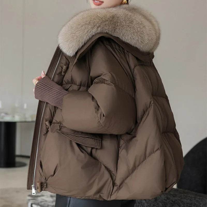 Women Cotton-padded Down Jacket Fur Collar Thick Puffer Winter Coat