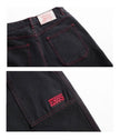 Contrasting Color Of Black And Red Workwear With Pocket Trousers