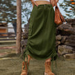 American-style Casual Denim Drawstring Midi Cargo Skirt
