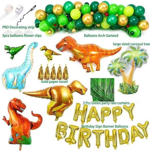 113 Pieces Dinosaur Party Balloon Decoration Set – Birthday Supplies Kit