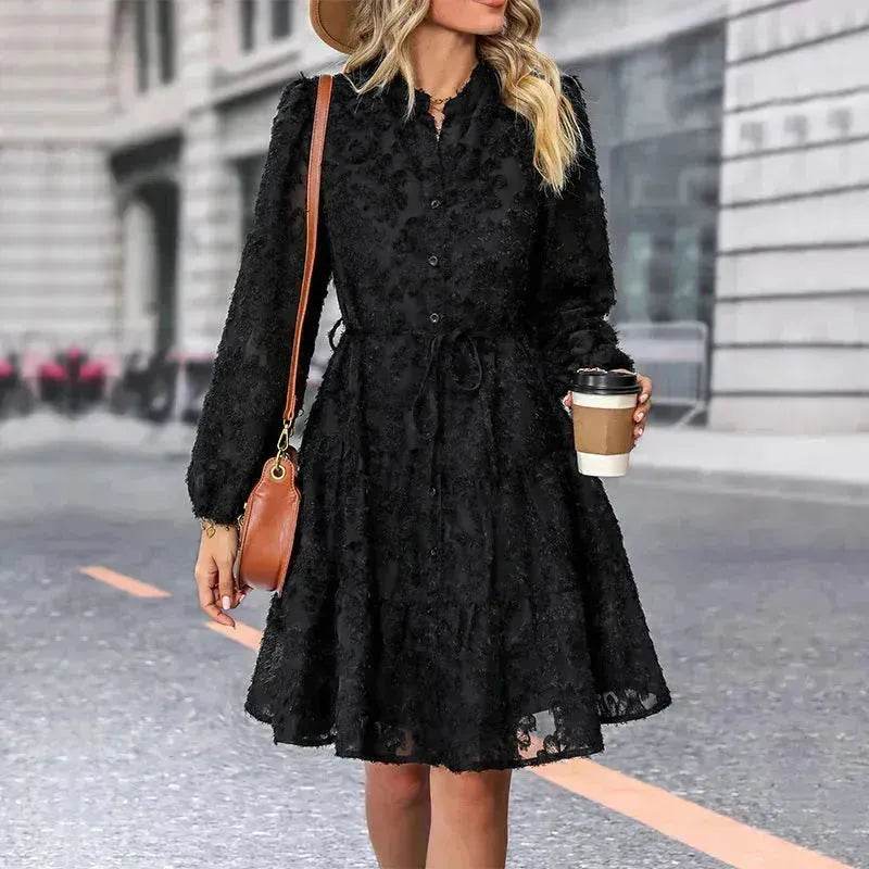 Lace Tied Long Sleeve Dress Fashion Midi Dresses Womens Clothing