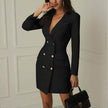 Elegant Women Long Sleeve Deep V-neck Corporate Office Blazer Dress