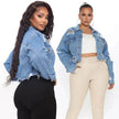Fashionable Ripped Long sleeve  Denim  Jeans Crop jacket women short denim jacket oversized cropped denim jacket