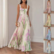 Floral Print Pleated Dress Summer A-Line Sleeveless Midi Dresses Women's Clothing