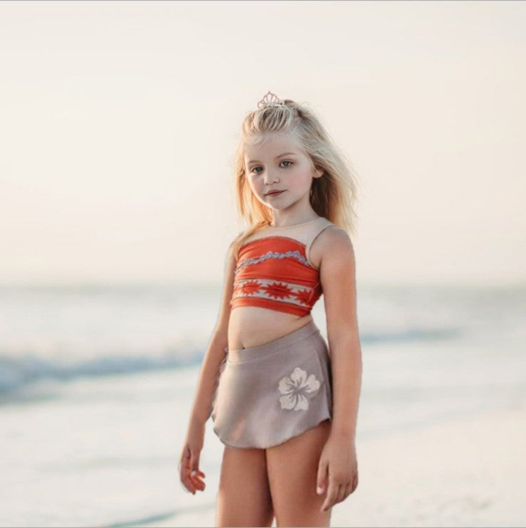 Kids Two-Piece Swimsuit Set – Girls Polyester Swim Top & Shorts in 5 Styles (Size 100–140)