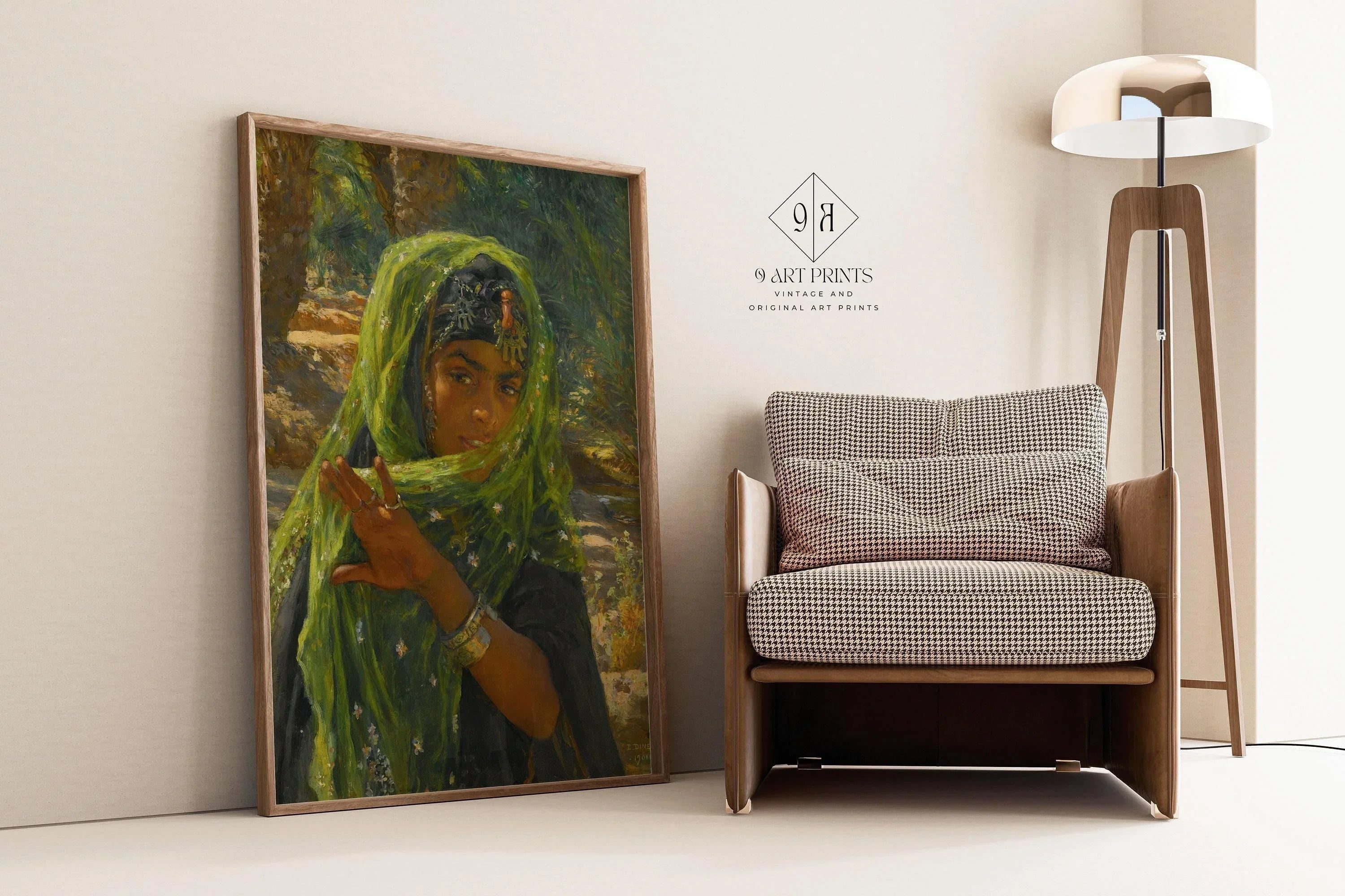 Dinet - The Girl in the Green Scarf | Famous Orientalist Art (available handframed or unframed)