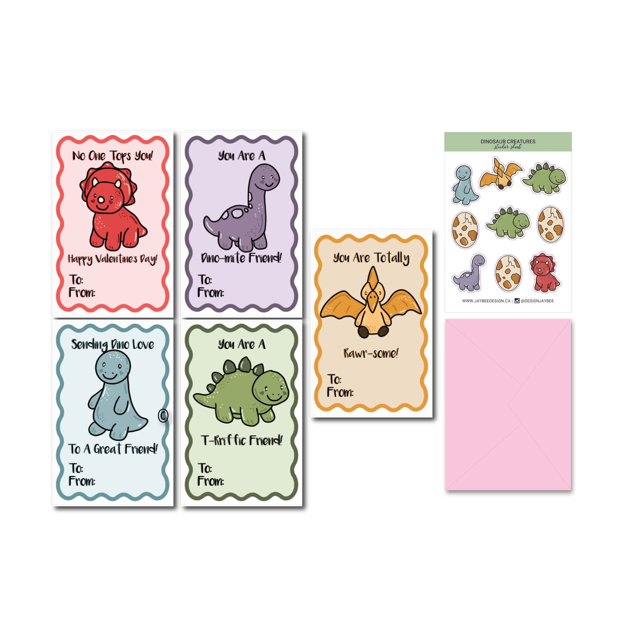 Dinosaur Valentine Set - Card Set
